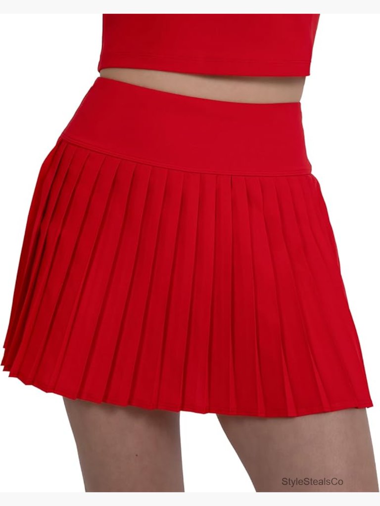Active Pleated Tennis Skirt With Built-In Shorts High Waist Skort